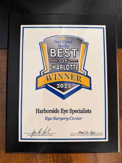 Best of Charlotte 2025 winner plaque: Harborside Eye Specialists, Eye Surgery Center