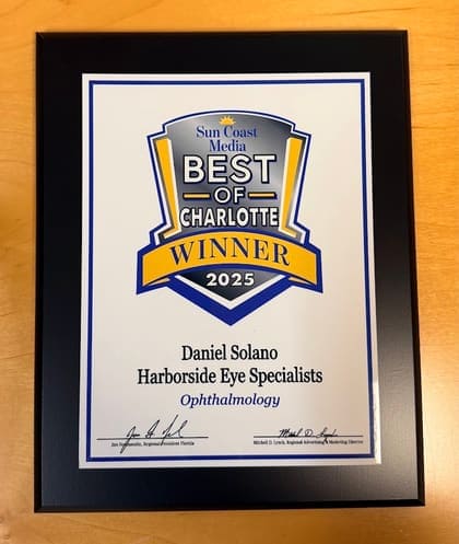 Best of Charlotte 2025 winner plaque: Daniel Solano, Harborside Eye Specialists, Ophthalmology